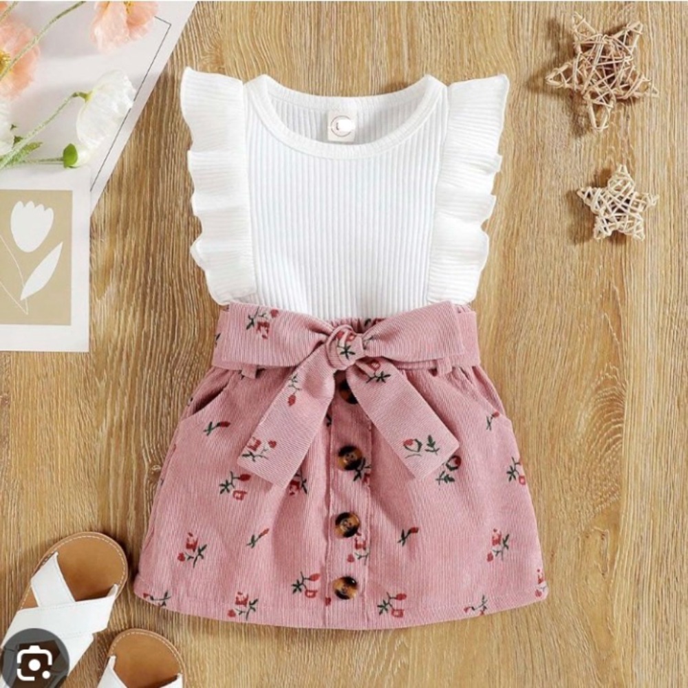 2Pcs Girl Summer Clothes Girl Short Sleeve T Shirt Top+Shorts Toddler Outfit Set